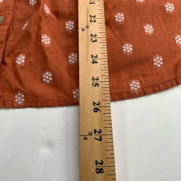 J. Jill Peasant Top Rust Orange Patterned V Neck Peasant Blouse button India MP - Picture 12 of 16
